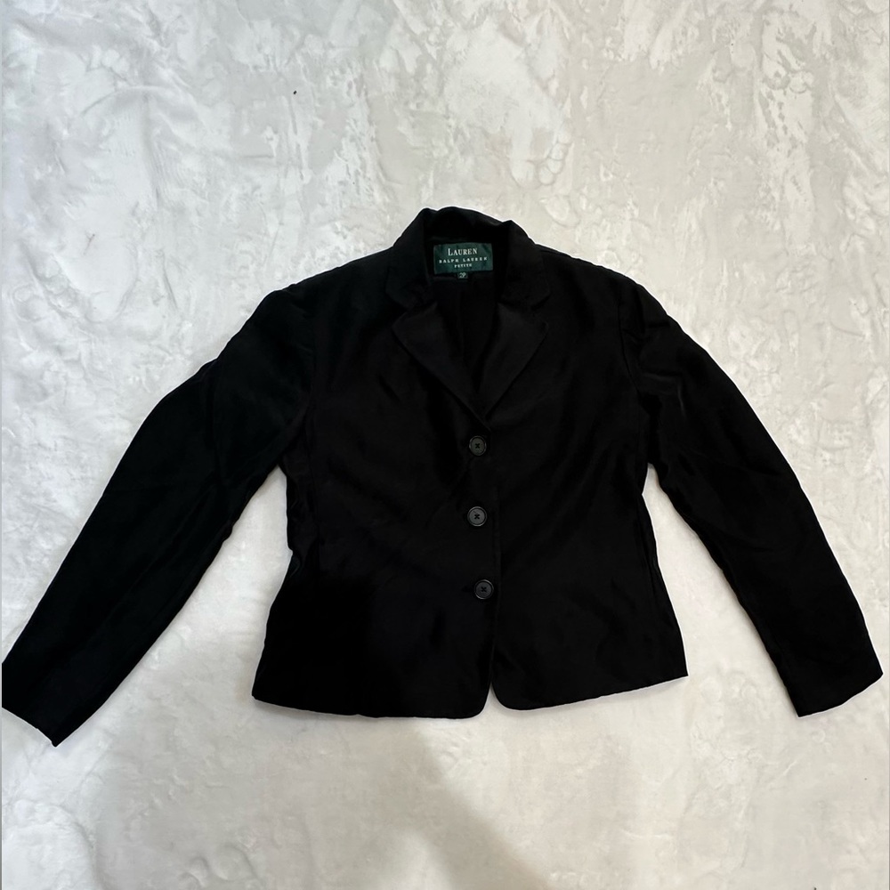 Lauren Ralph Lauren 100% Silk  Black Formal Blazer Tailored Design size 2 Petite - Picture 2 of 15